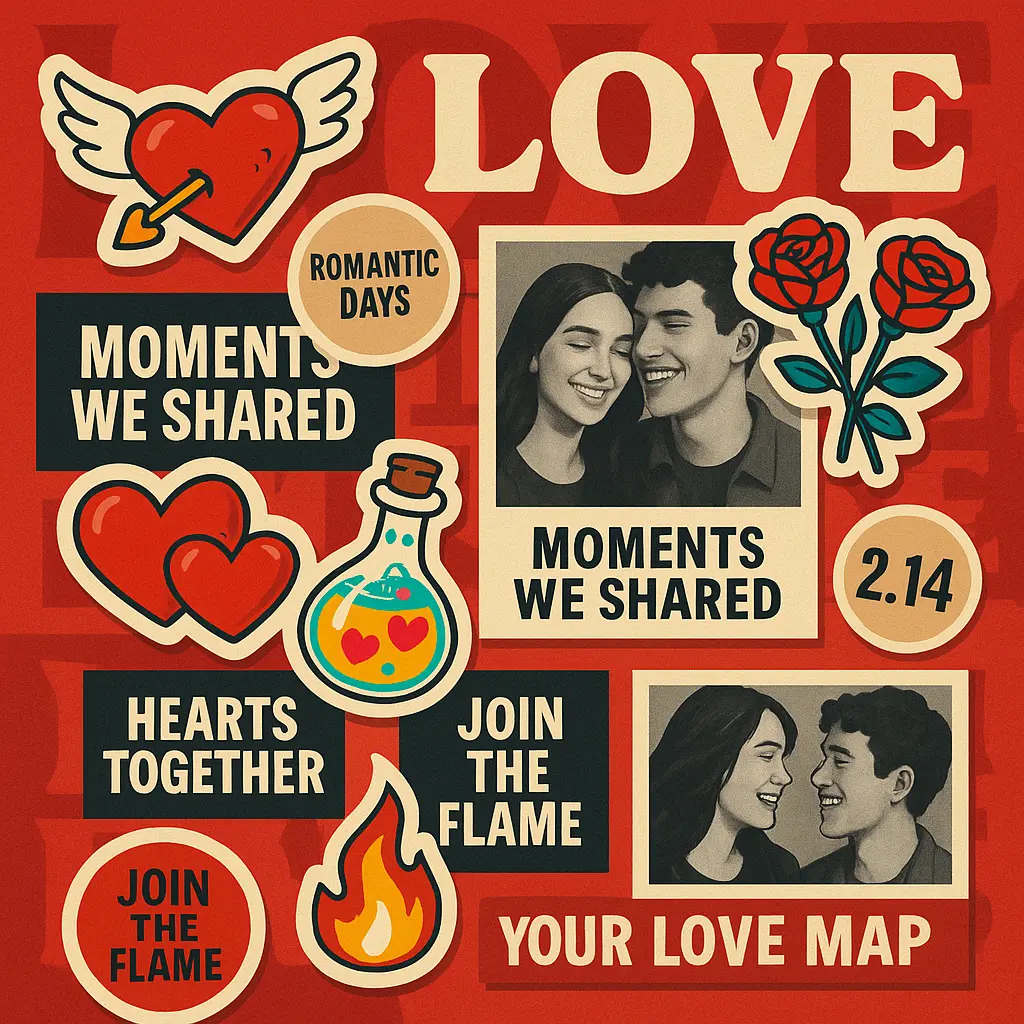 Colorful Love Album Covers template with bold graphics and romantic photos