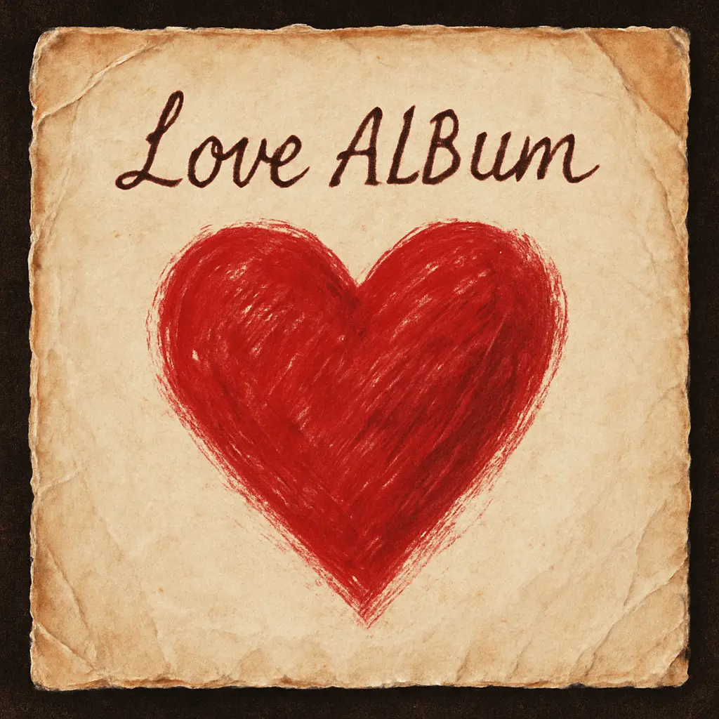 Love Album Covers template featuring red heart on textured paper