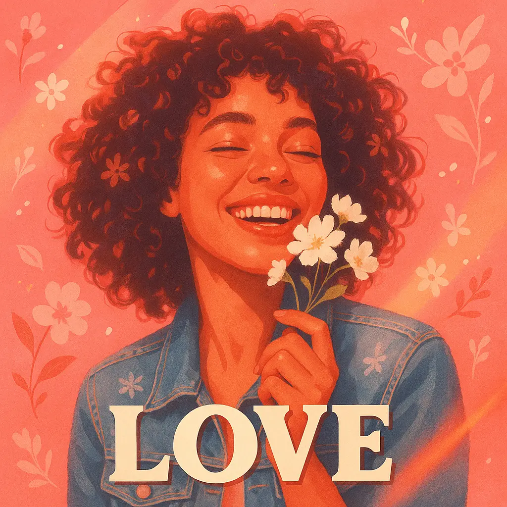 Love Album Covers template featuring woman with flowers, blush pink tones