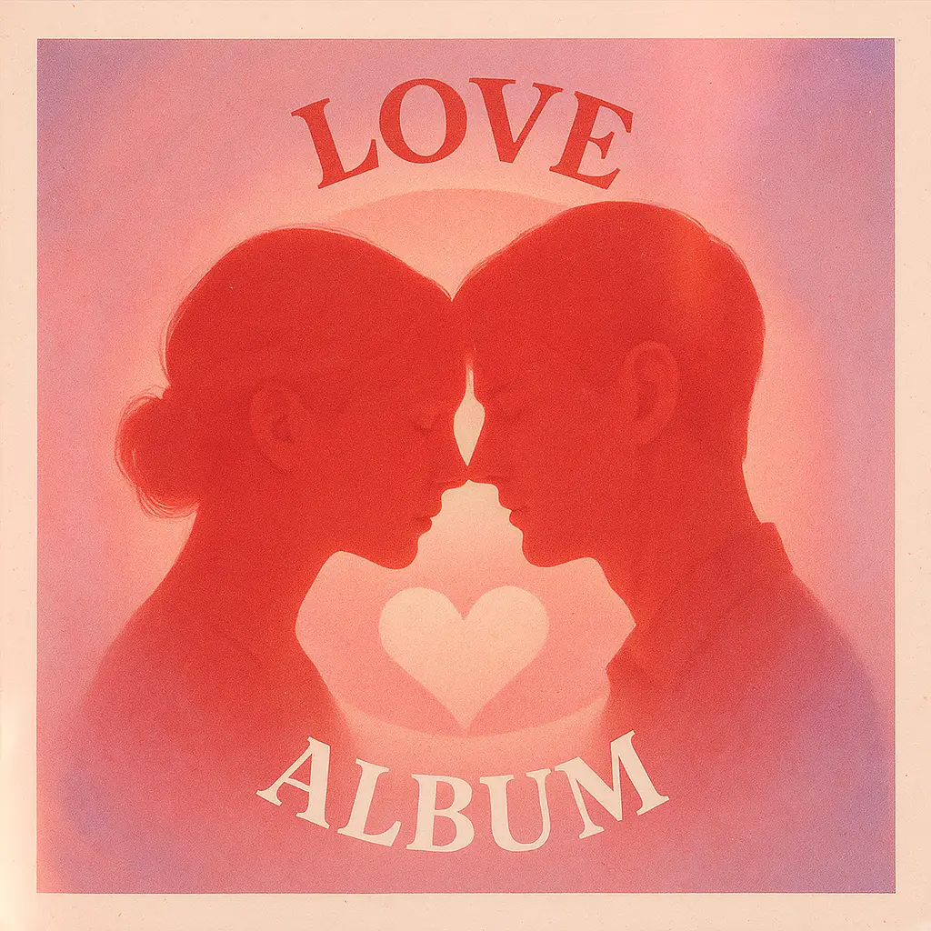 Love Album Covers template with red silhouettes in soft gradient