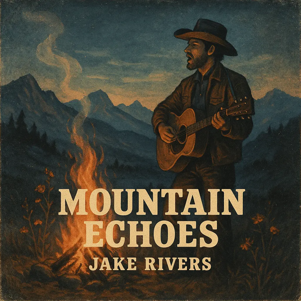 Country Album Covers template with bonfire and mountains.