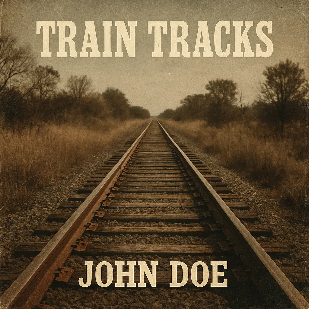 Country Album Covers template featuring a weathered railroad track in a rural landscape