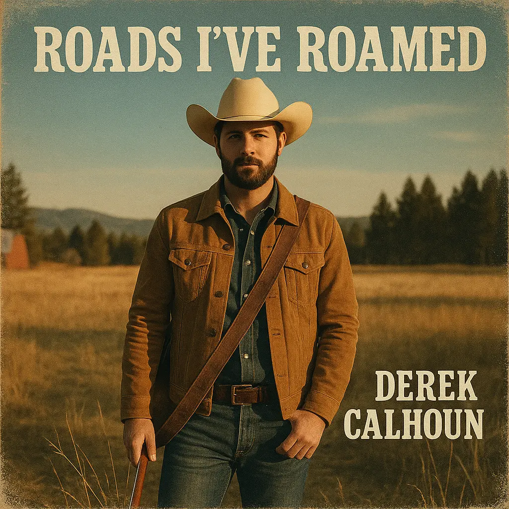Country Album Covers template with cowboy in sunlit field