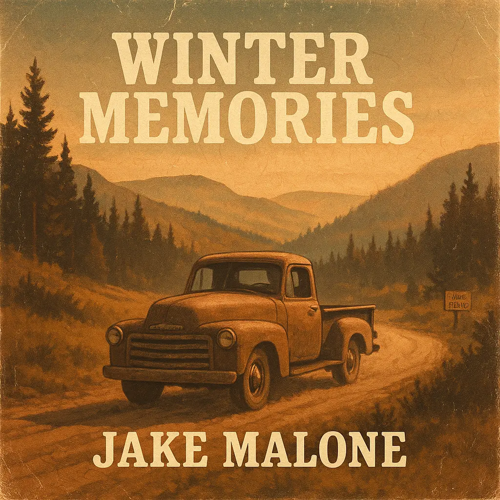 Country Album Covers template with vintage pickup truck and scenic mountain landscape