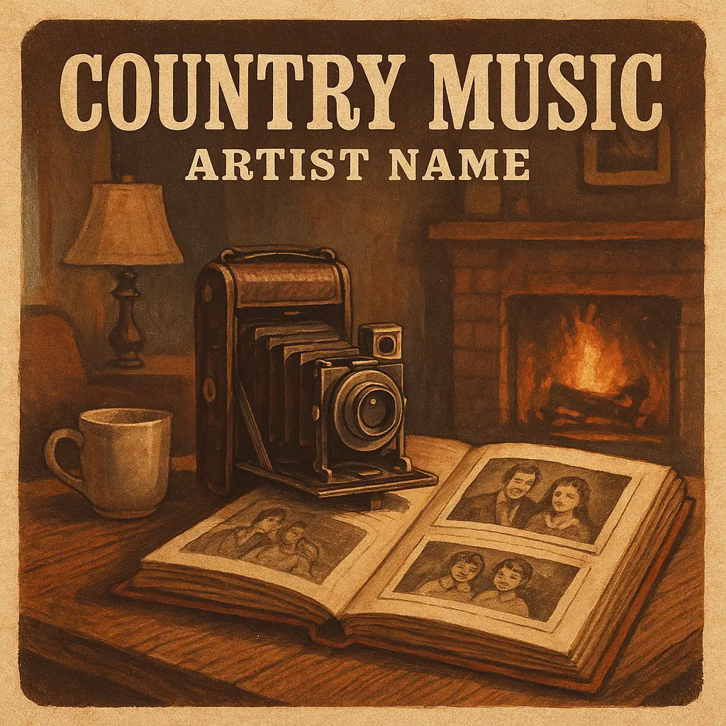 Country Album Covers template with vintage camera and photo album