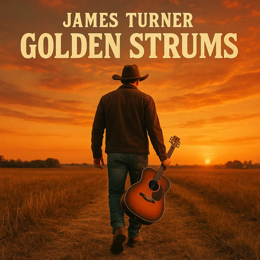 Country Album Covers template with a figure holding a guitar at sunset