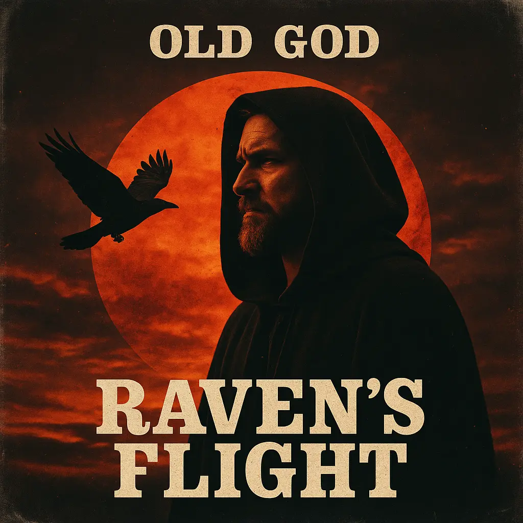 Country Album Covers template with mystical figure and raven in fiery background