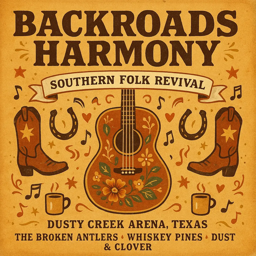 Vintage Country Album Covers template with guitar and cowboy icons