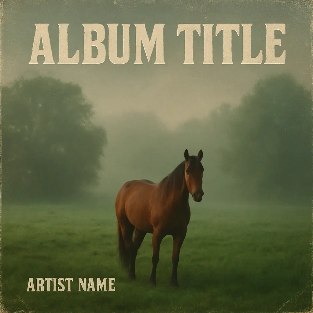 Country Album Covers template featuring a misty rural landscape with a solitary horse