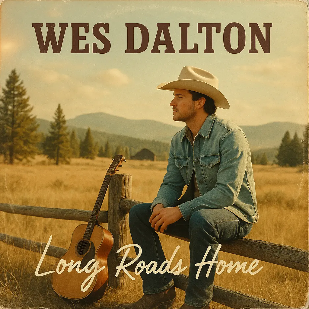 Country Album Covers template with cowboy singer at sunset