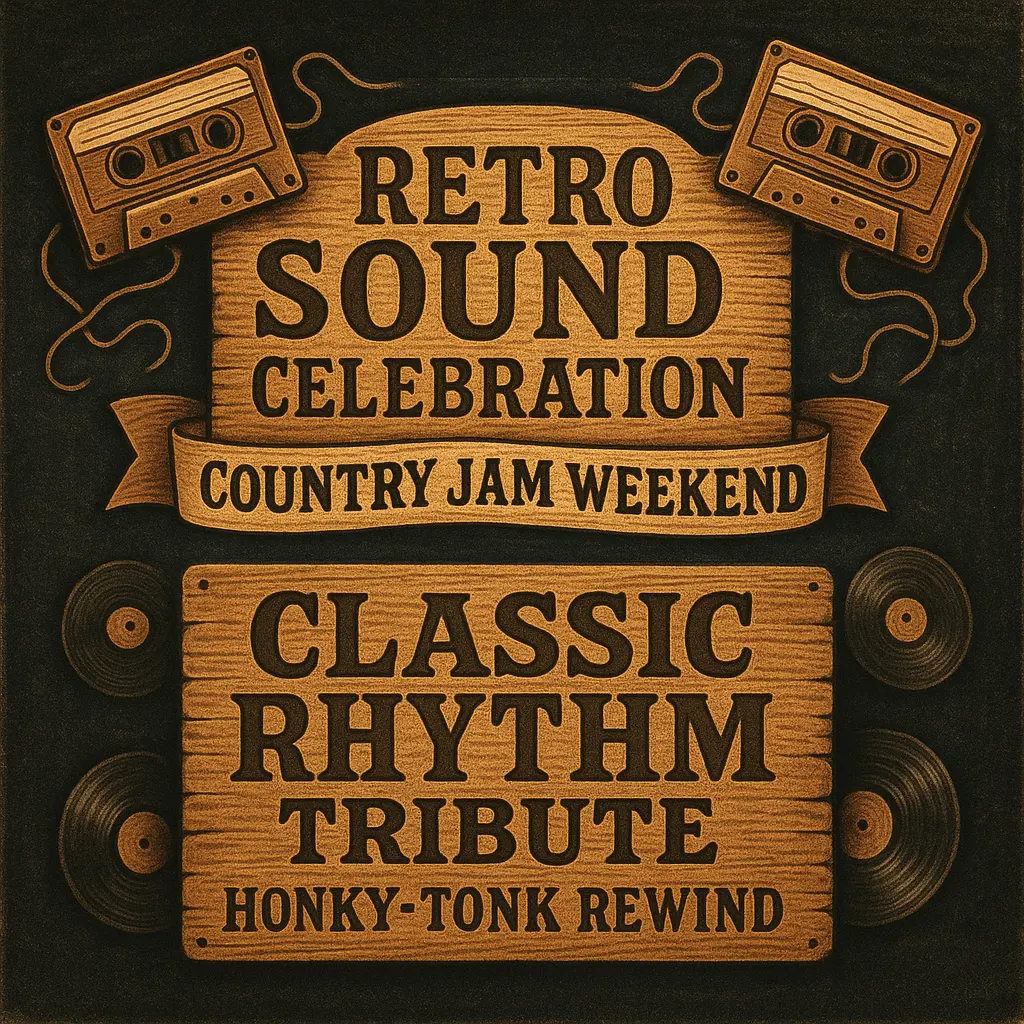 Country Album Covers template with wood signs and retro music icons