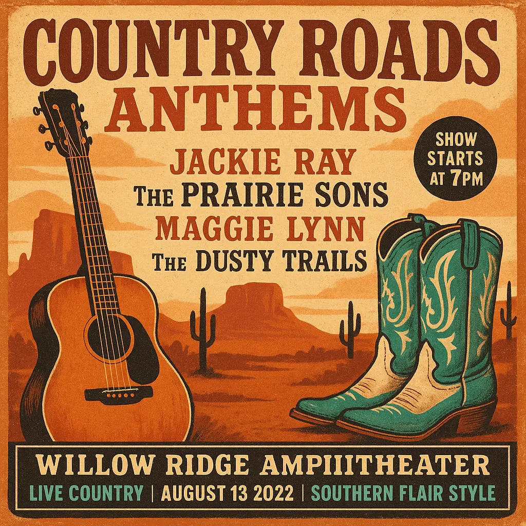 Retro desert-style Country Album Covers template with guitar and boots