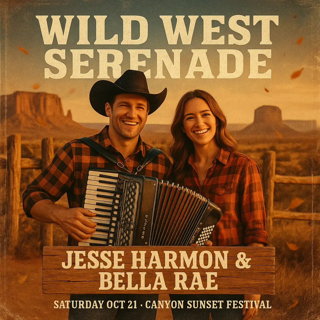 Smiling duo on Country Album Covers template with sunset desert vibe