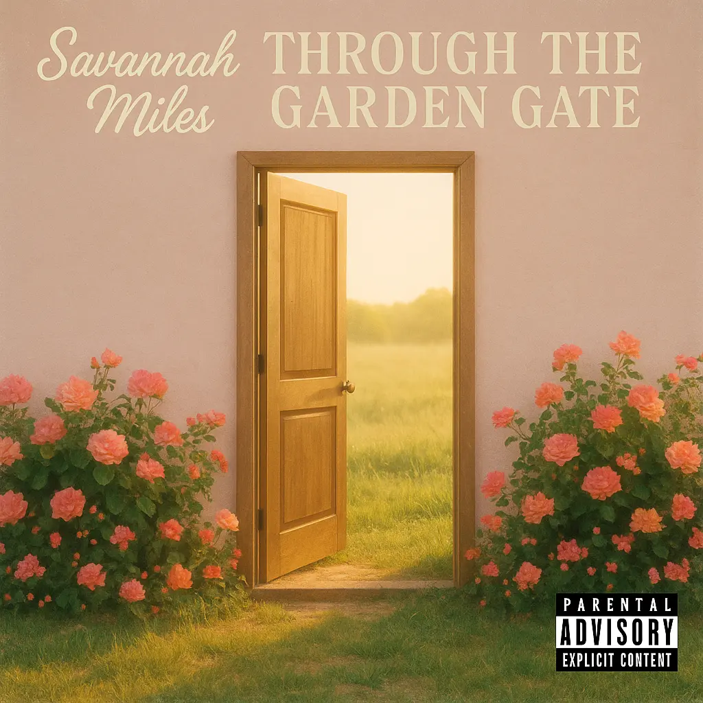 Country Album Covers template with open door and flower garden