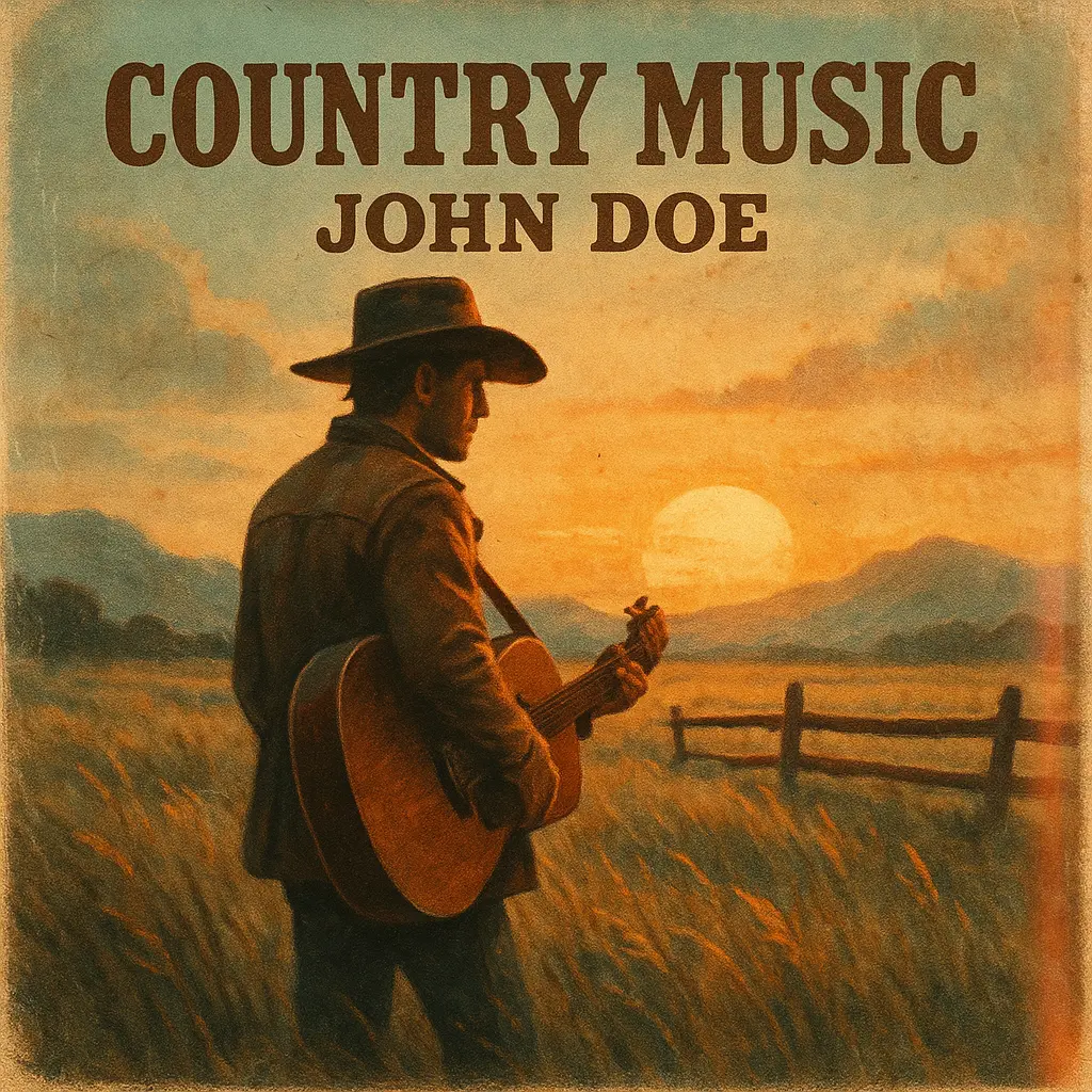 Country Album Covers template with cowboy musician at sunset