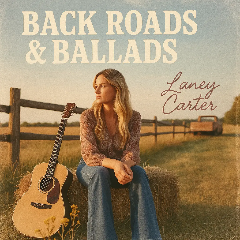 Female singer in golden field, Country Album Covers template