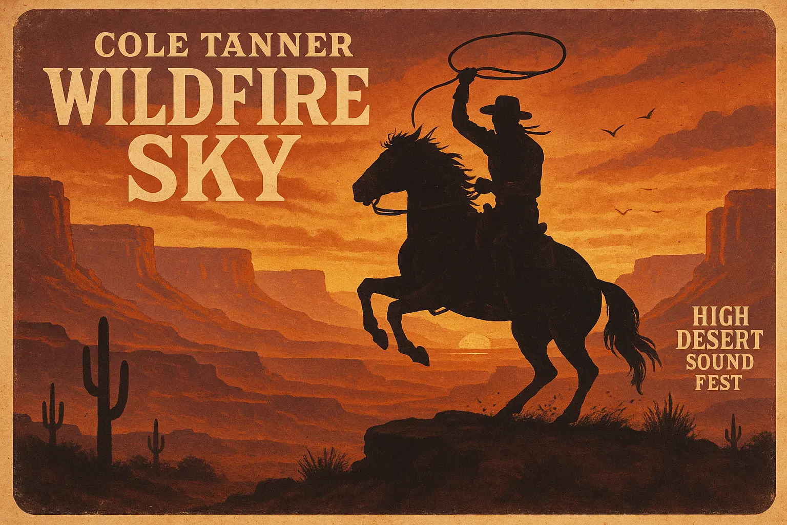 Country Album Covers template with bonfire and mountains.