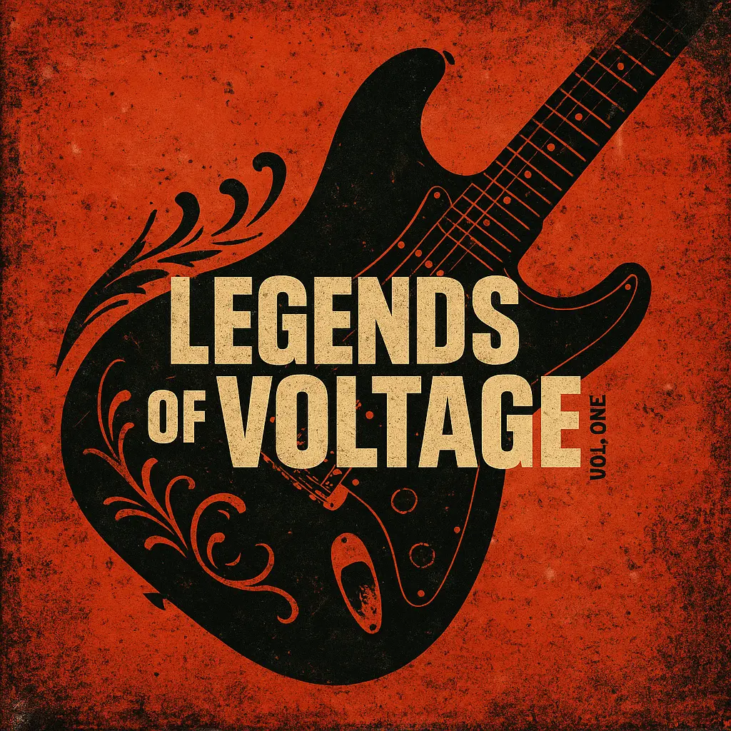 Rock Album Covers template with bold guitar silhouette and red grunge style