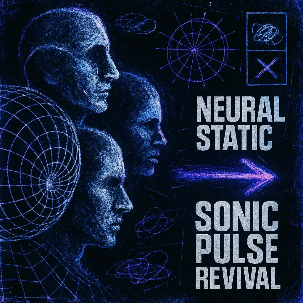 Brutalist Rock Album Covers template with abstract faces and bold blue