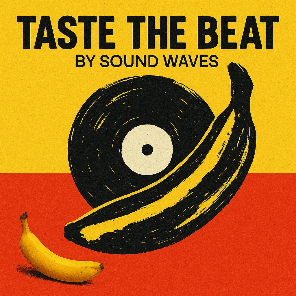 Rock Album Covers template with bold pop-art record design and playful banana