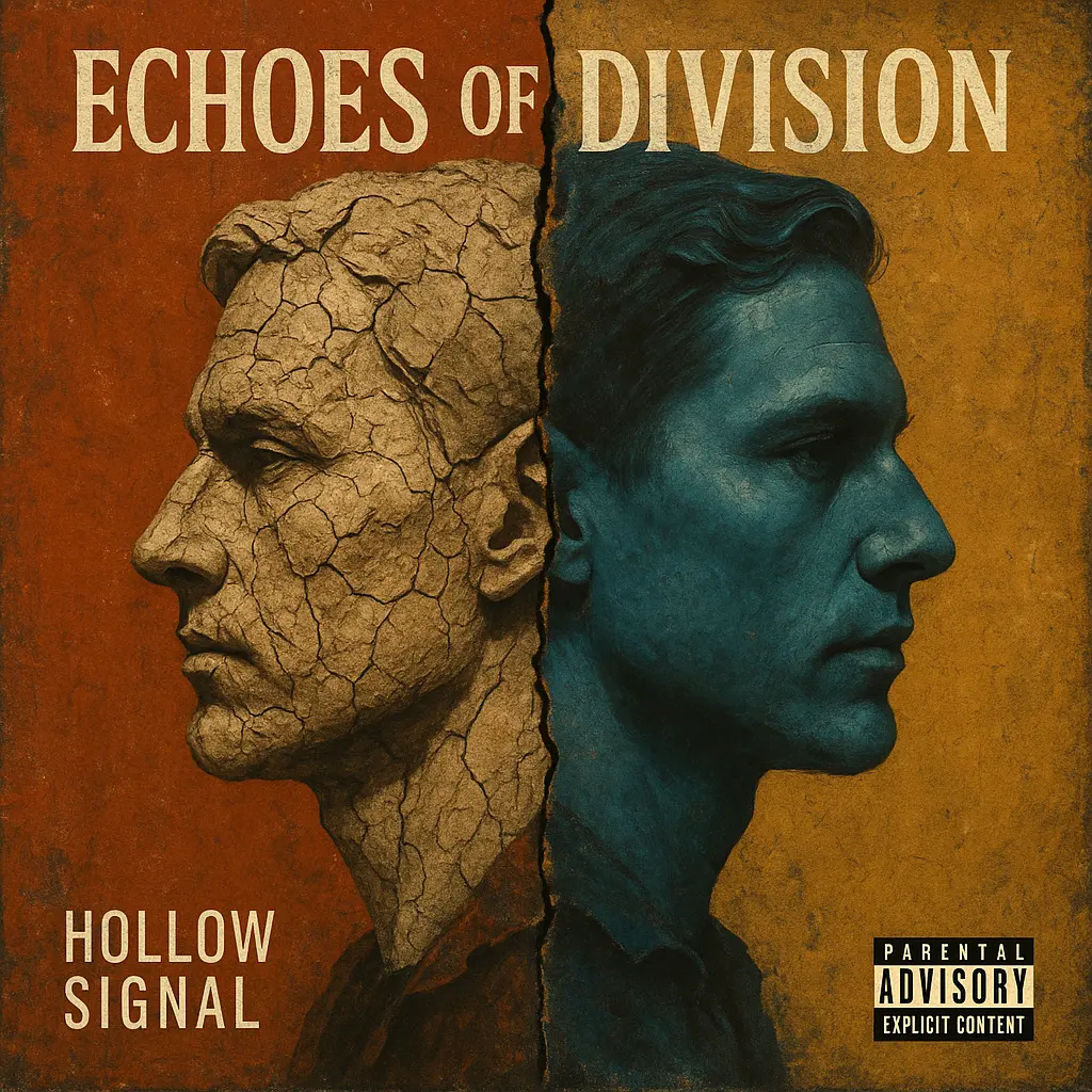 Surreal dual portrait Rock Album Covers template with cracked textures