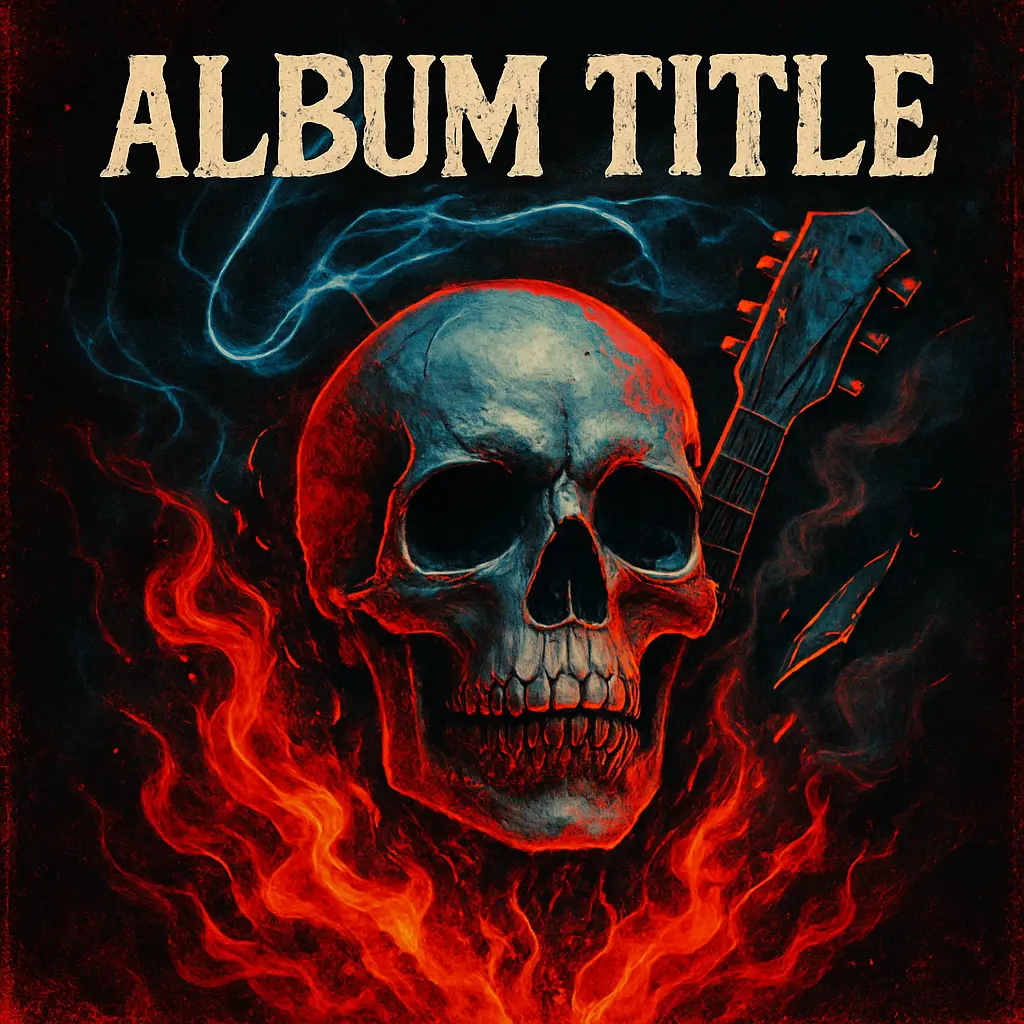 Rock Album Covers template featuring skull, flames, and electric streaks
