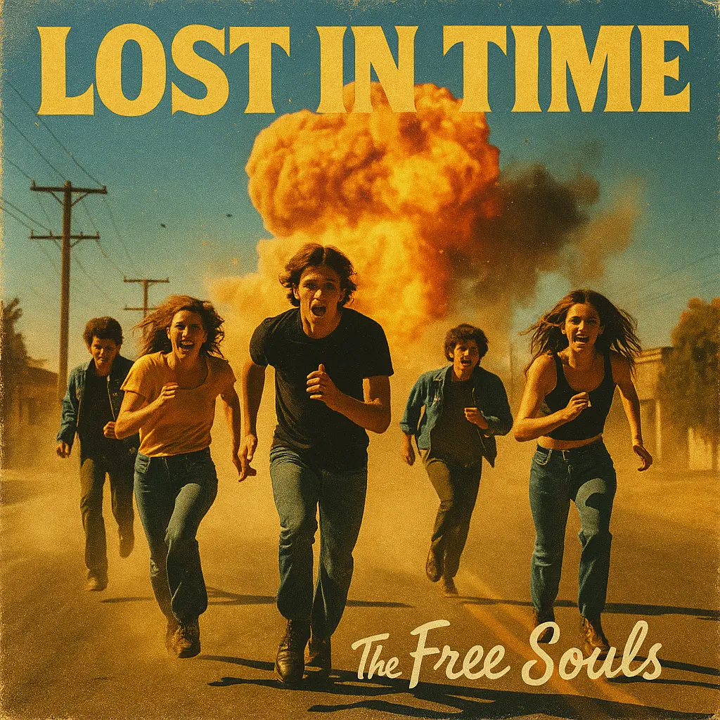 Rock Album Covers template with people running from explosion