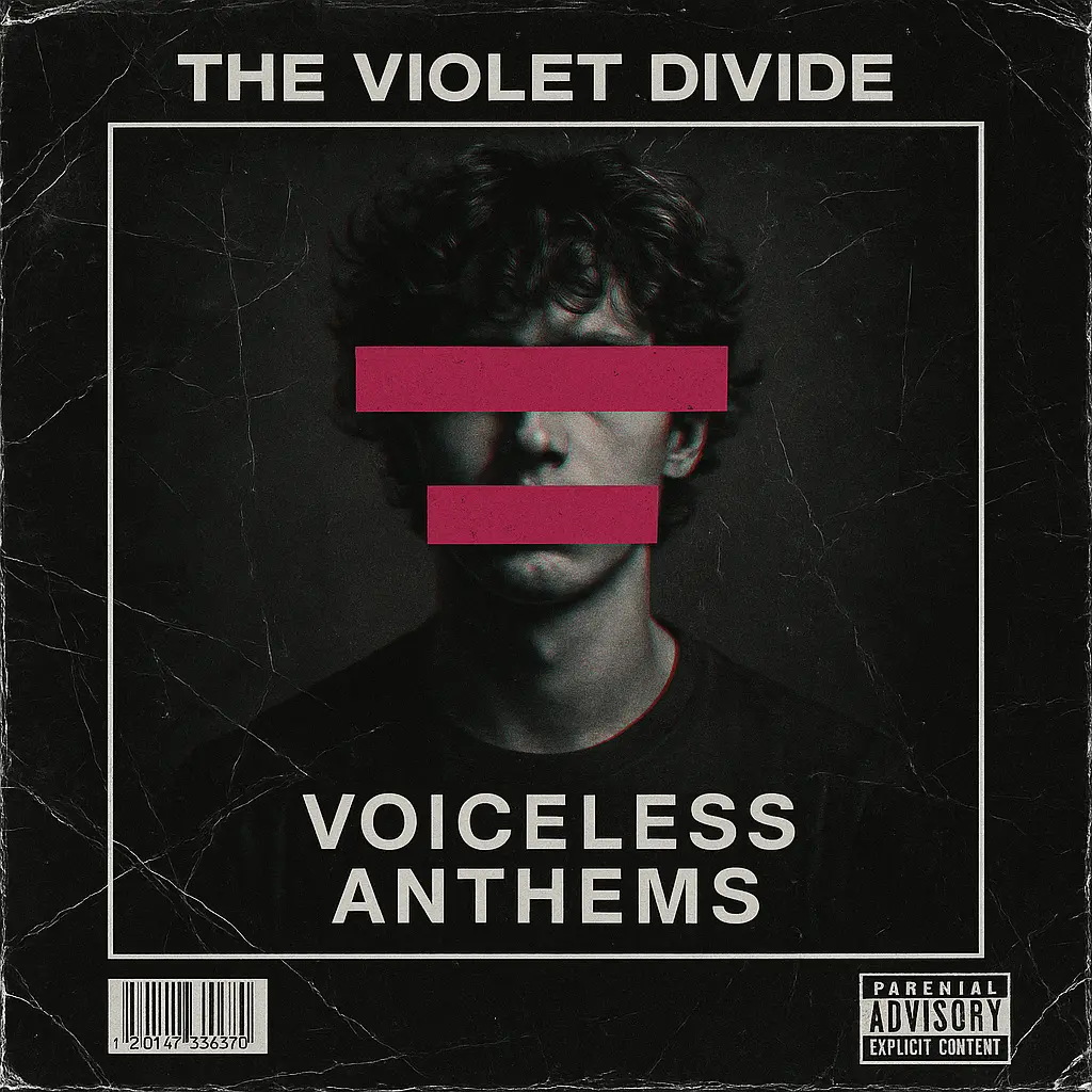 Grunge-style Rock Album Covers template with obscured portrait and magenta bars