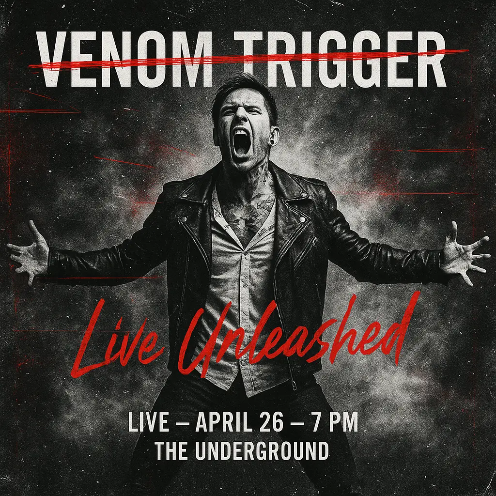 Grunge Rock Album Covers template with screaming vocalist and red glitch text