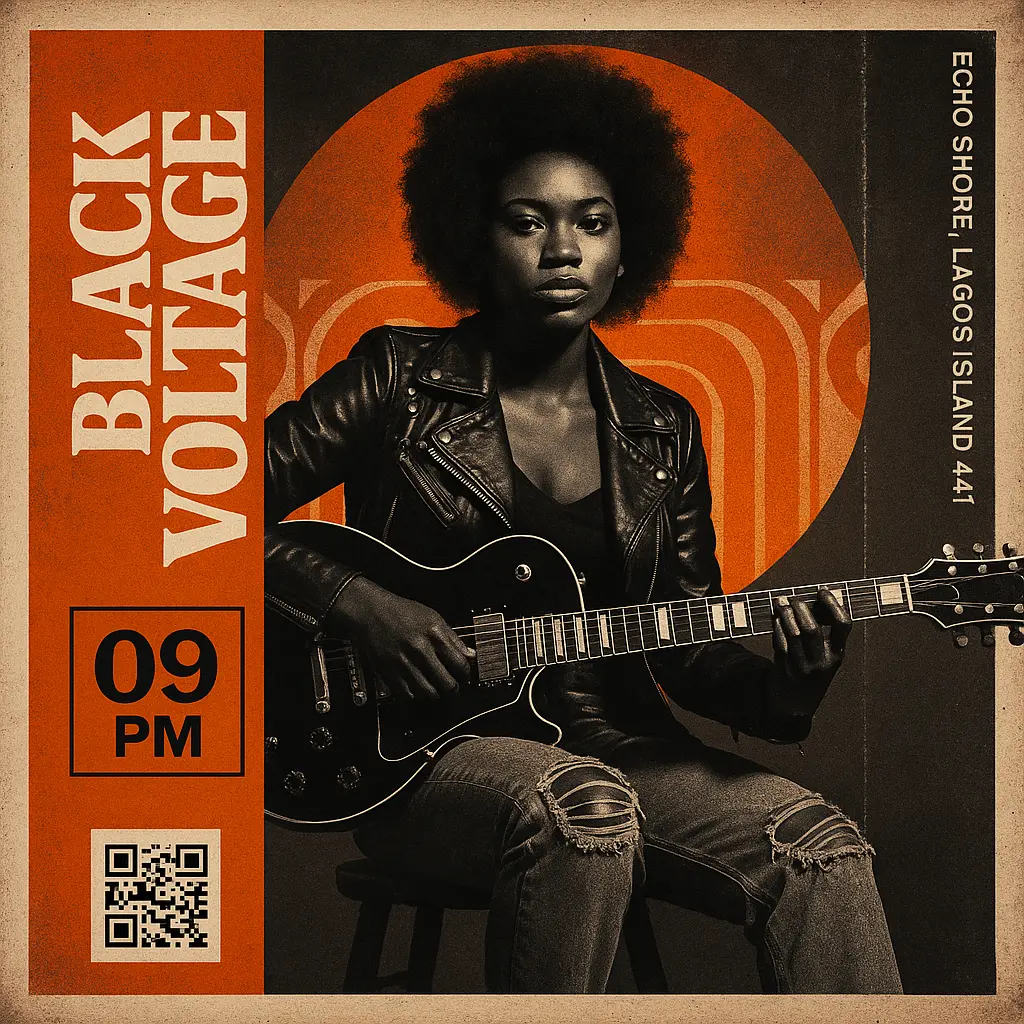 Rock Album Covers template with woman playing guitar in vintage style