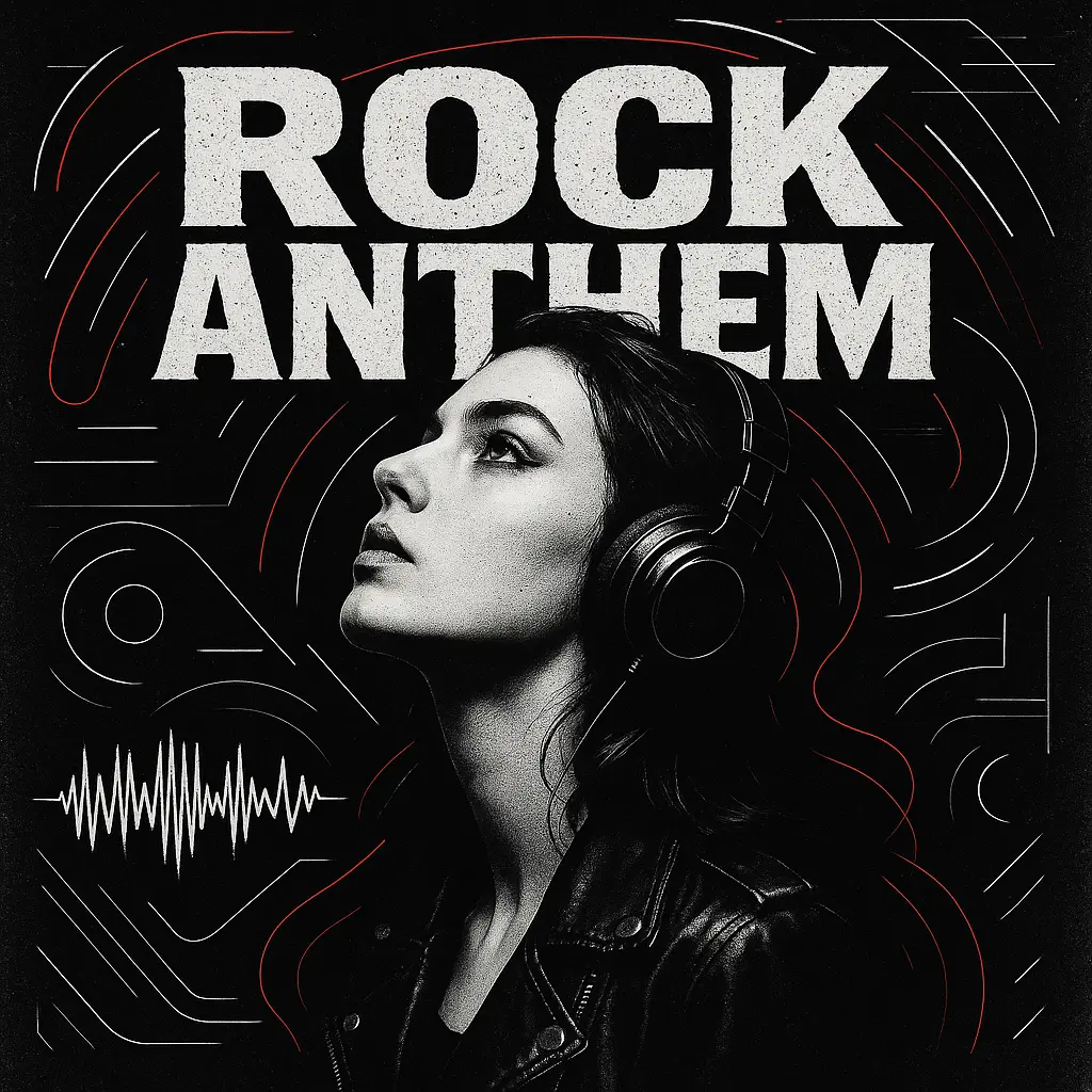 Rock Album Covers template with a woman wearing headphones and bold typography