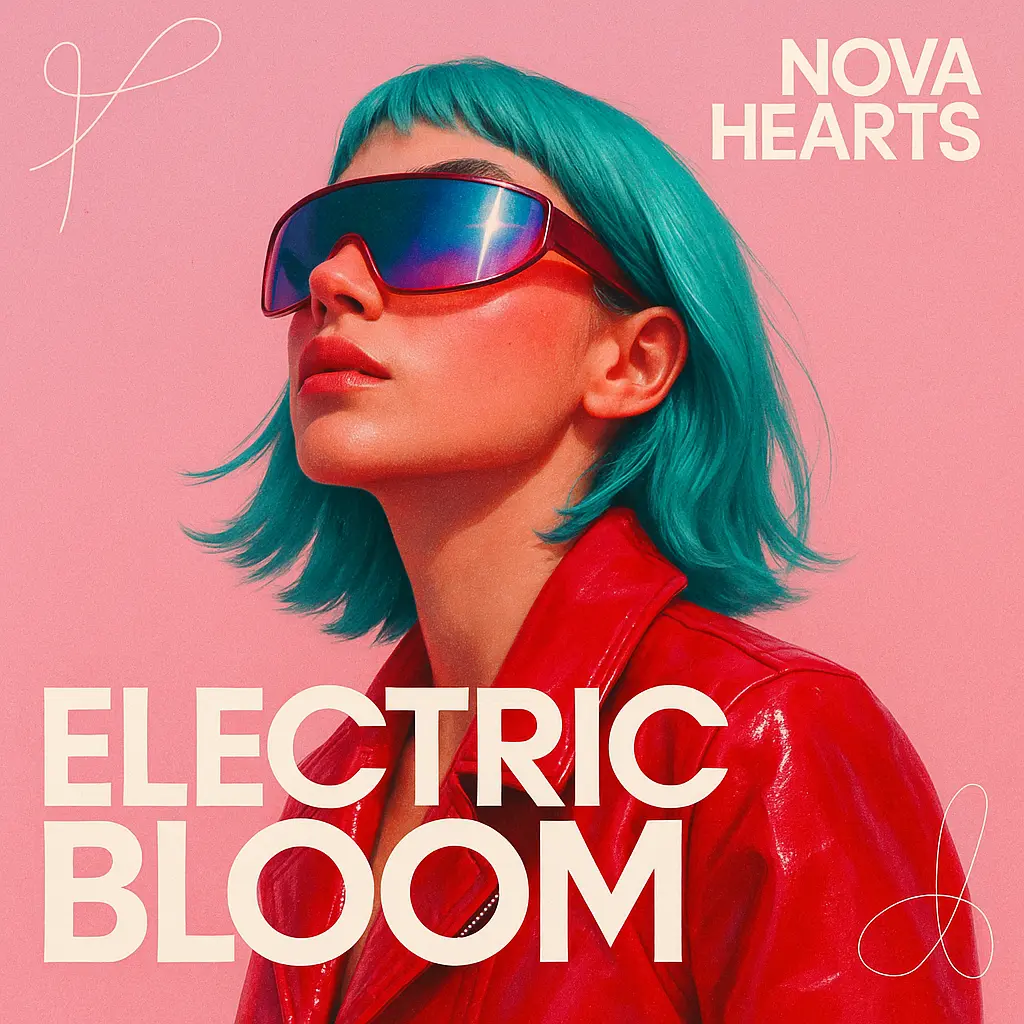 Bold pop portrait with teal hair on Pop Album Covers template