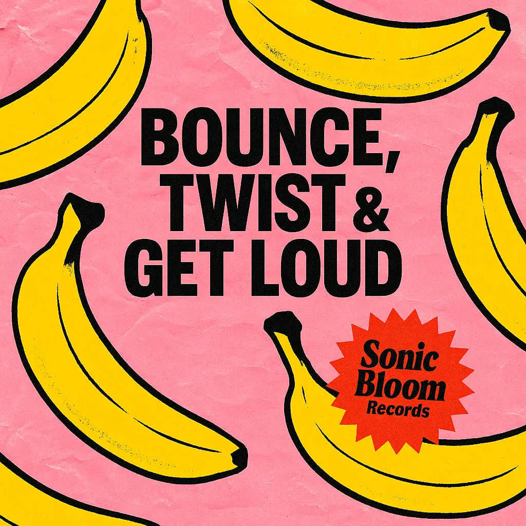 Playful banana-themed Pop Album Covers template with bold retro text