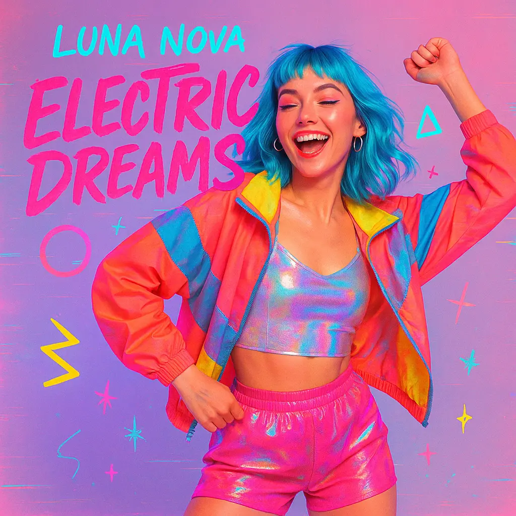 Pop Album Covers template with female artist in dynamic pose, neon colors