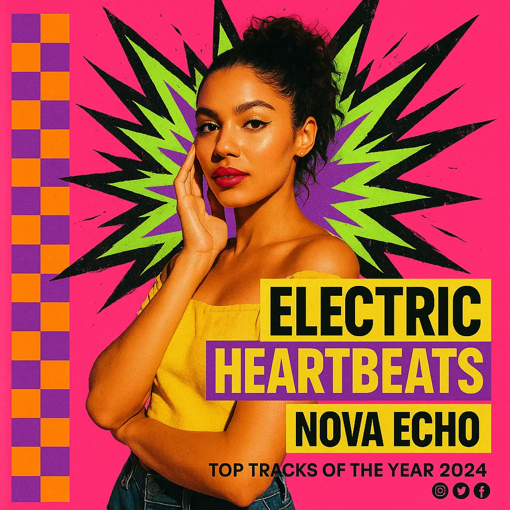 Colorful Pop Album Covers template with central female figure and bold text
