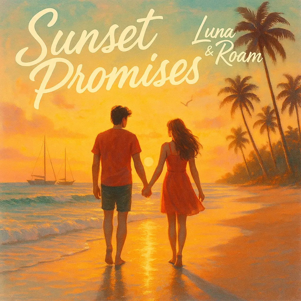 Romantic beach scene Pop Album Covers template at sunset