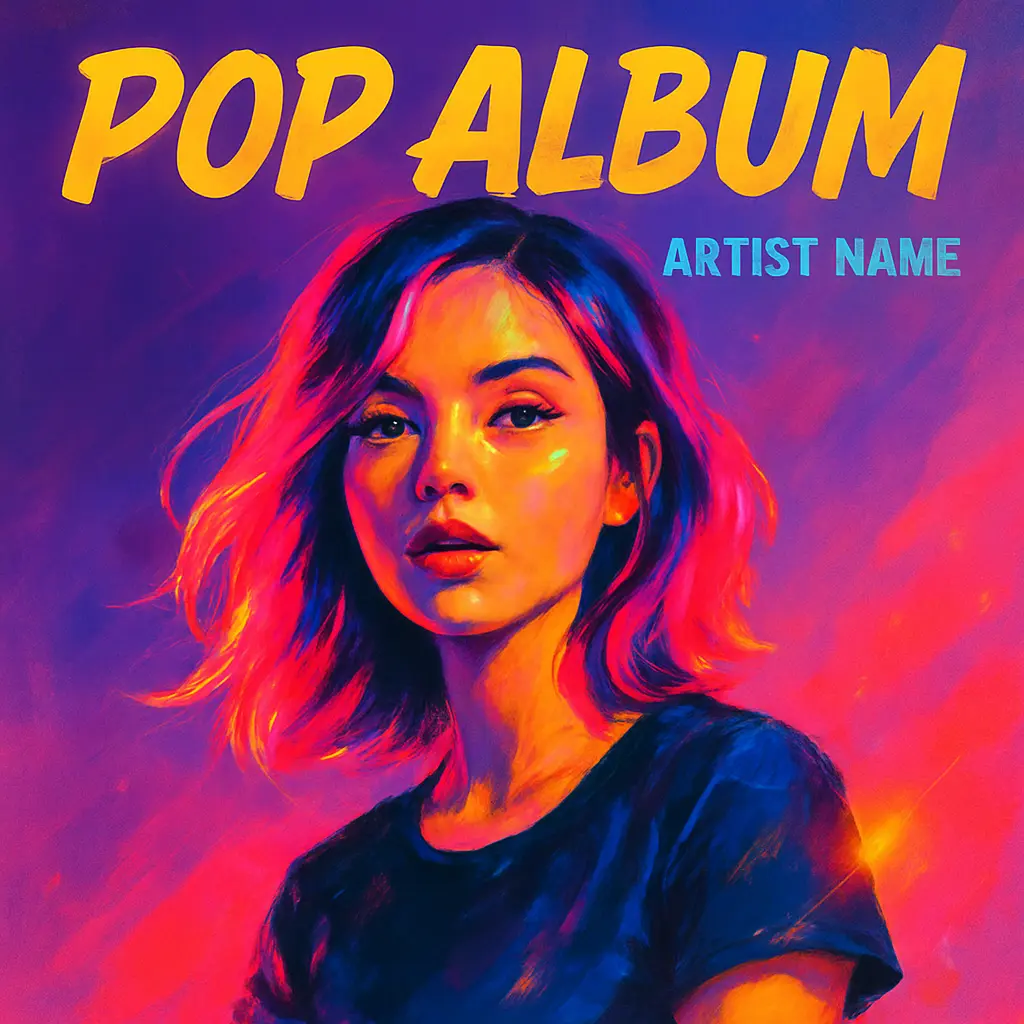 Pop Album Covers template with neon pink and blue highlights