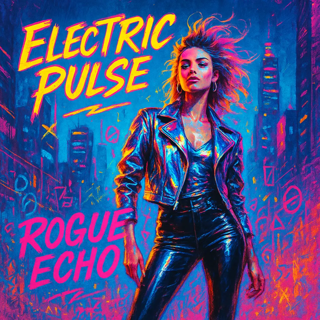 Pop Album Covers template featuring electric neon pop star with cityscape