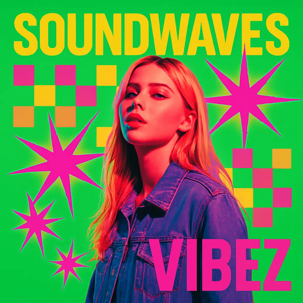 Pop Album Covers template with a woman in front of geometric neon background