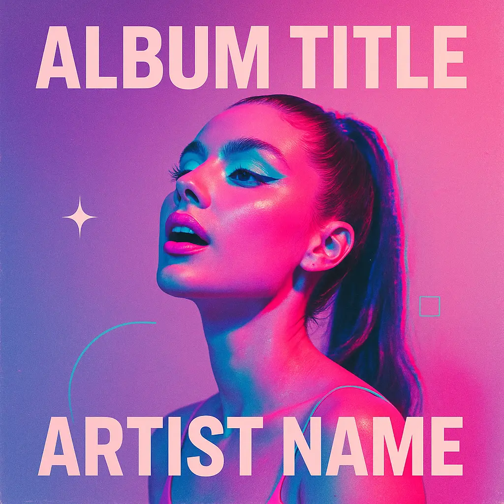 Pop Album Covers template featuring a bold portrait of a female singer with a gradient background