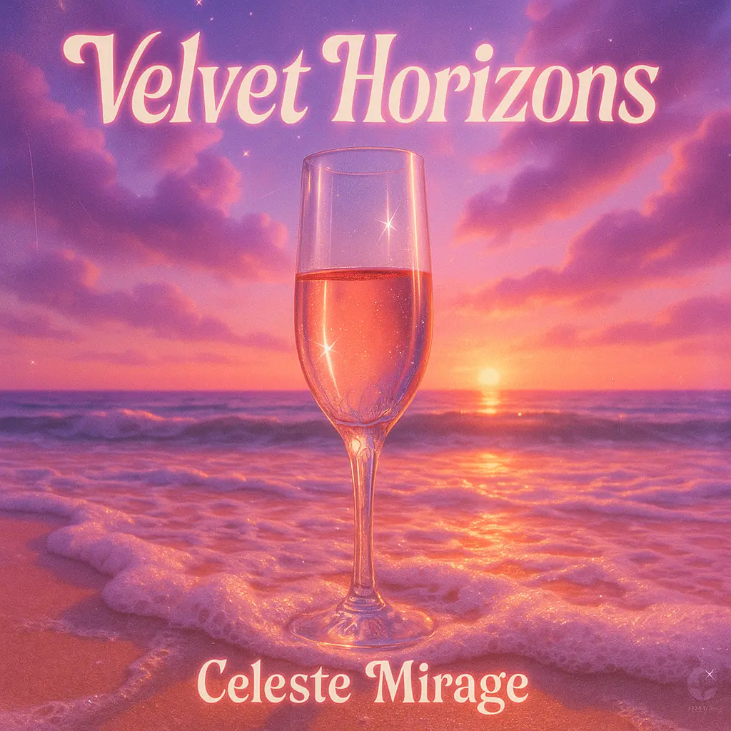 Dreamy beach scene Pop Album Covers template with champagne glass