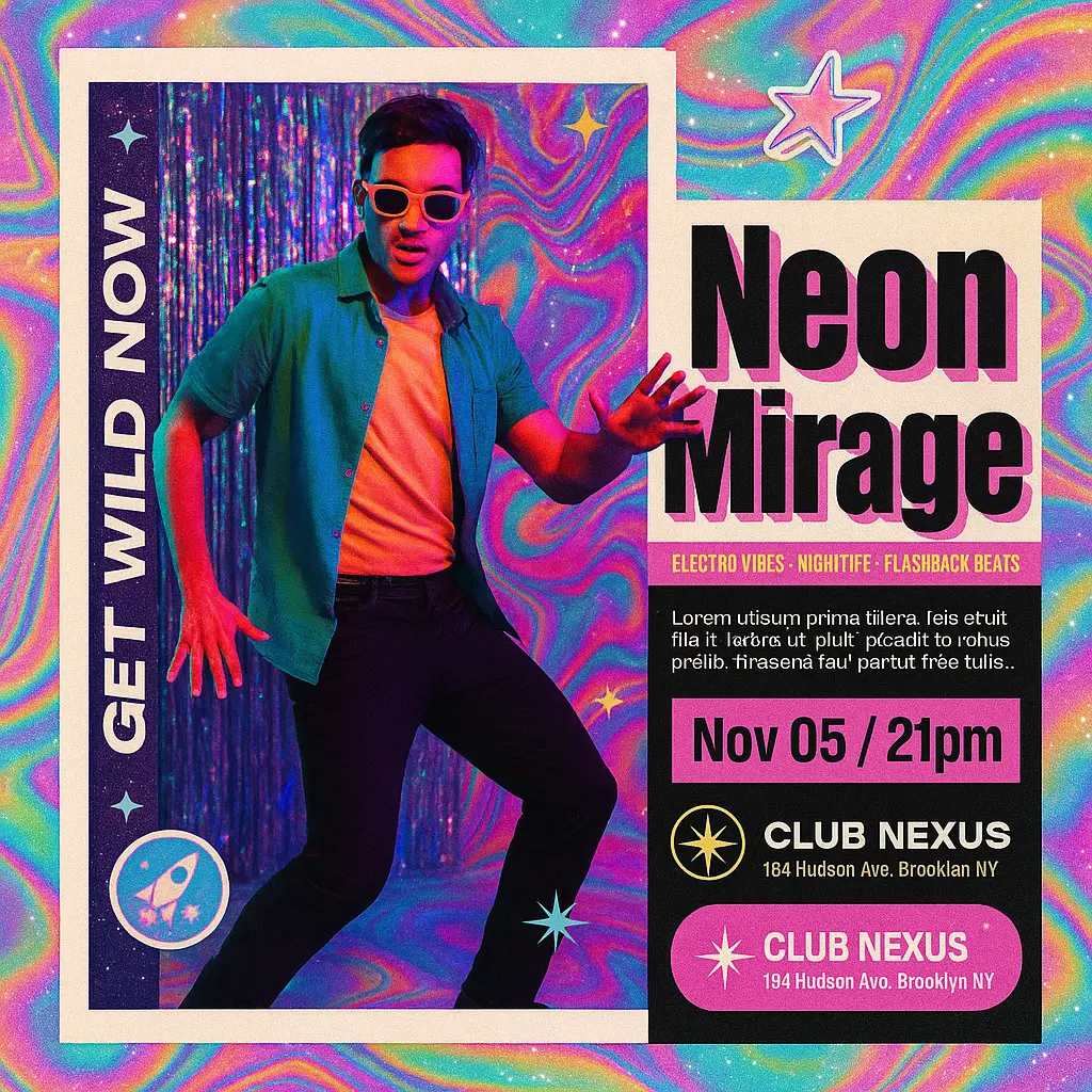 Colorful Pop Album Covers template with retro nightlife aesthetic
