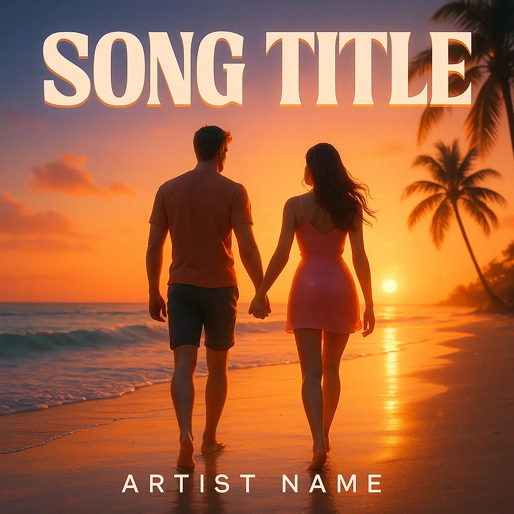 Pop Album Covers template featuring couple on beach at sunset