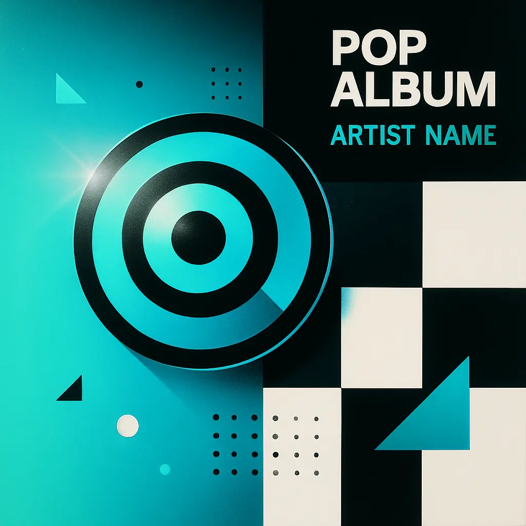 Pop Album Covers template with geometric design and bold turquoise gradient