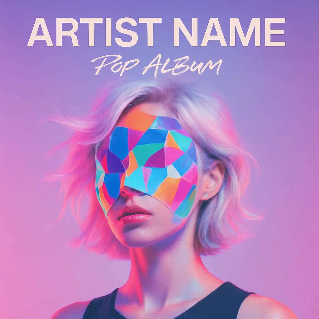 Pop Album Covers template with vibrant abstract mask and geometric shapes