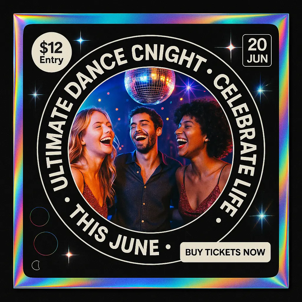 Pop Album Covers template with holographic frame and dancefloor cutout