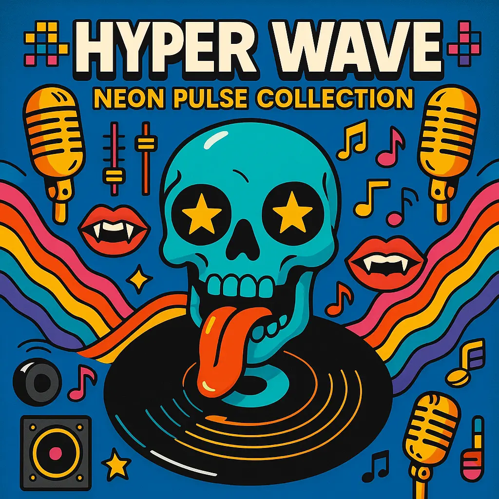 Colorful Pop Album Covers template with a skull and vinyl theme