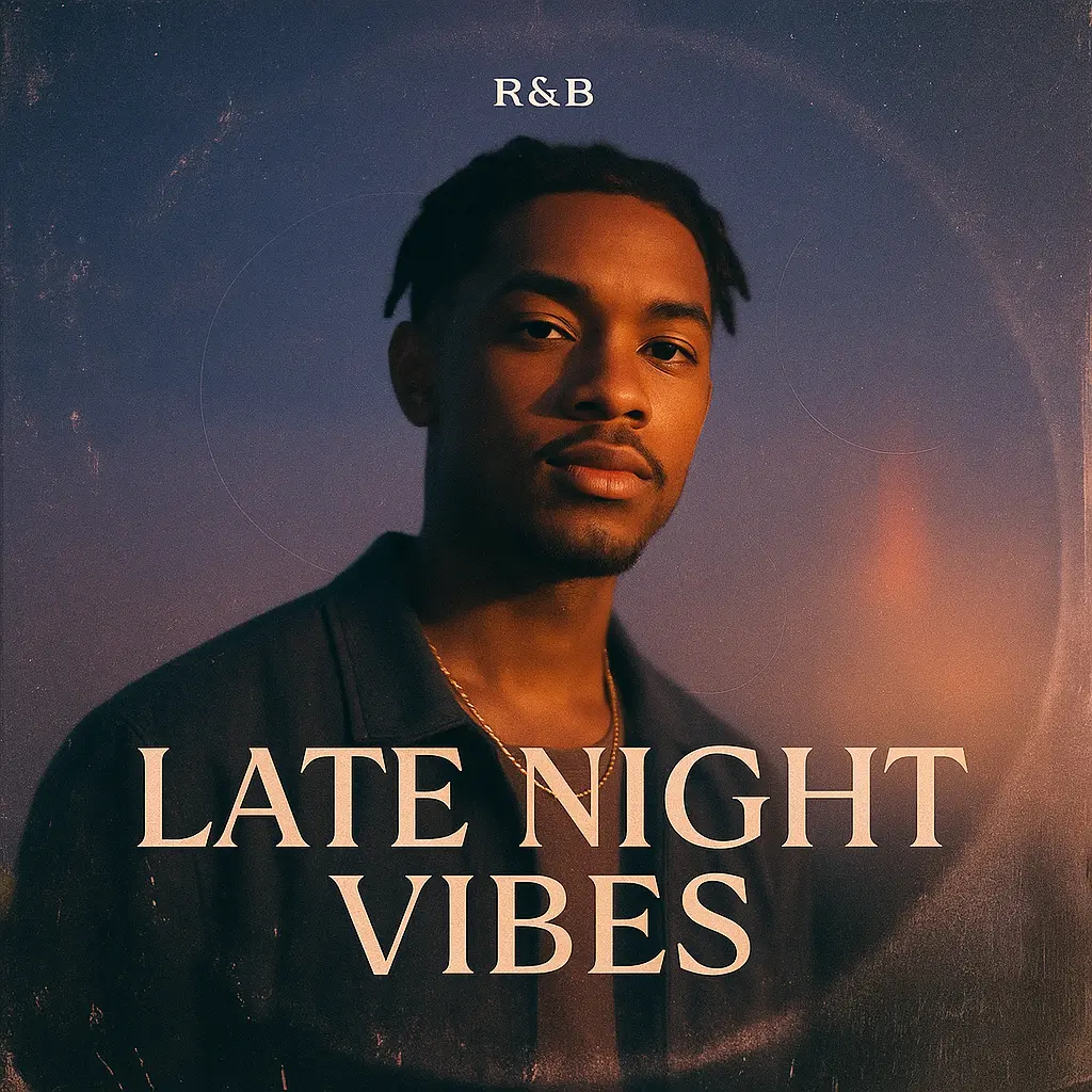 R&B Album Covers template featuring a confident male artist with golden hour lighting