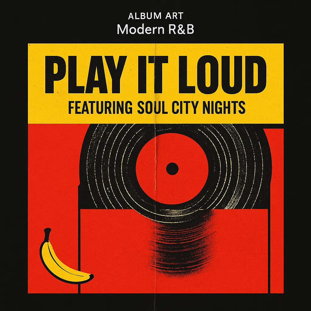 Bold graphic R&B Album Covers template with vinyl and banana