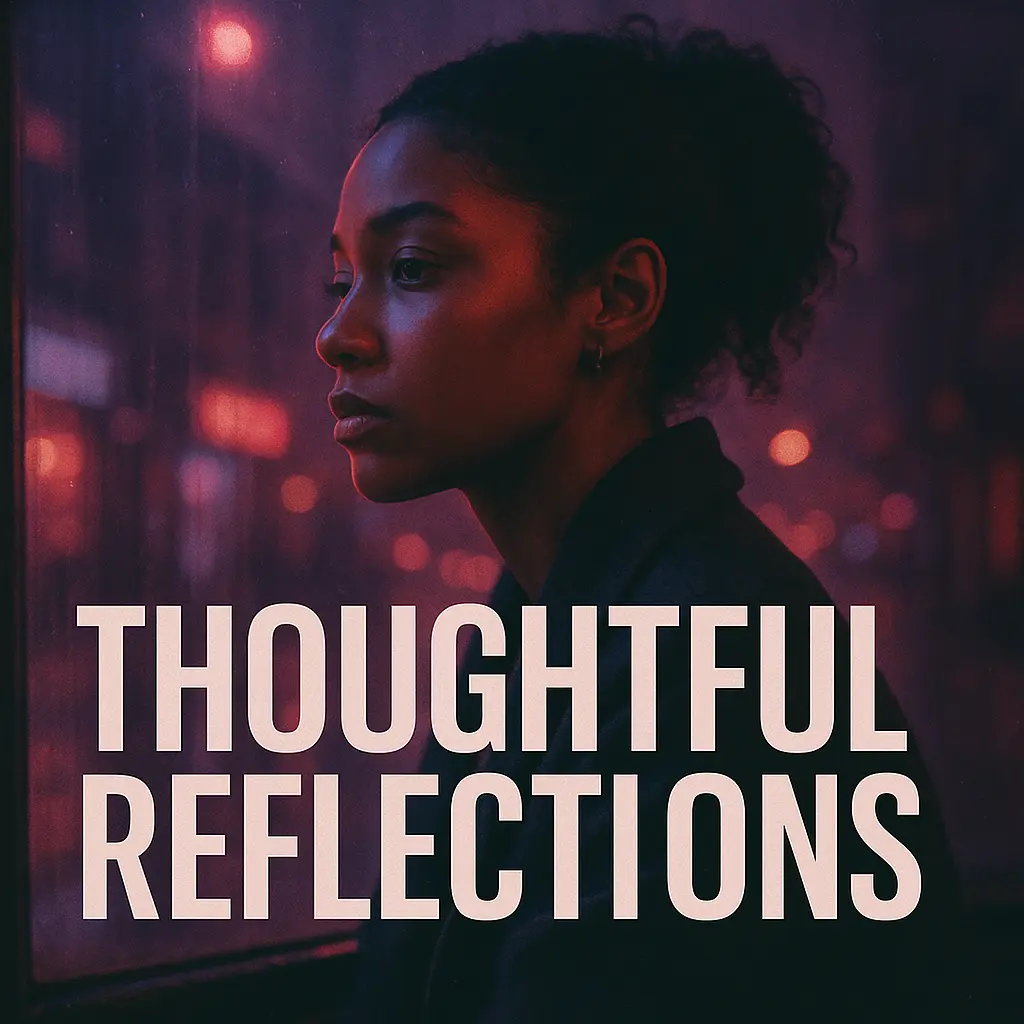 R&B Album Covers template with contemplative woman in neon-lit urban setting